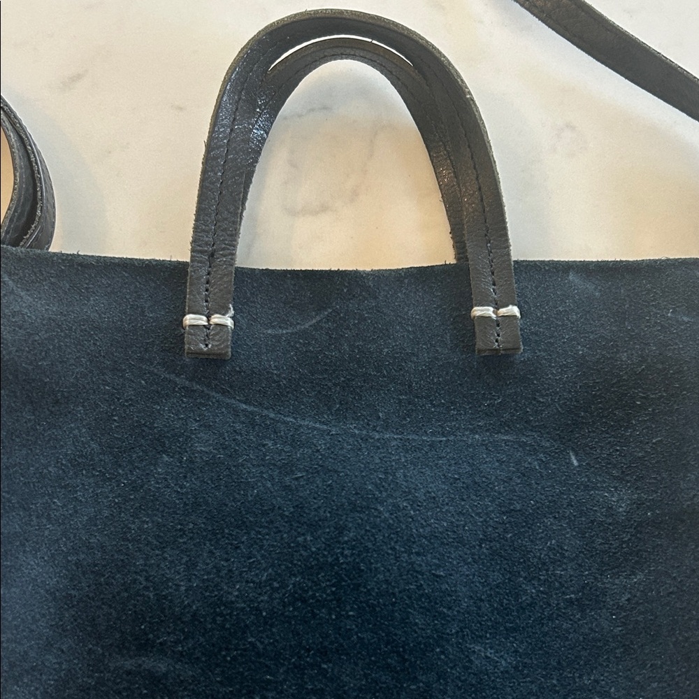 Clare V Navy Suede Structured Tote Bag with crossbody Strap - Picture 2 of 6